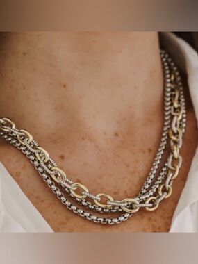 Two-Tone Silver and Gold Layered Link Necklace